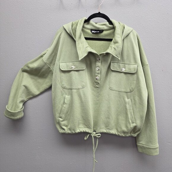 White Birch Black Label Hoodie Womens XL Button Front Drawstring Pockets - Picture 1 of 10